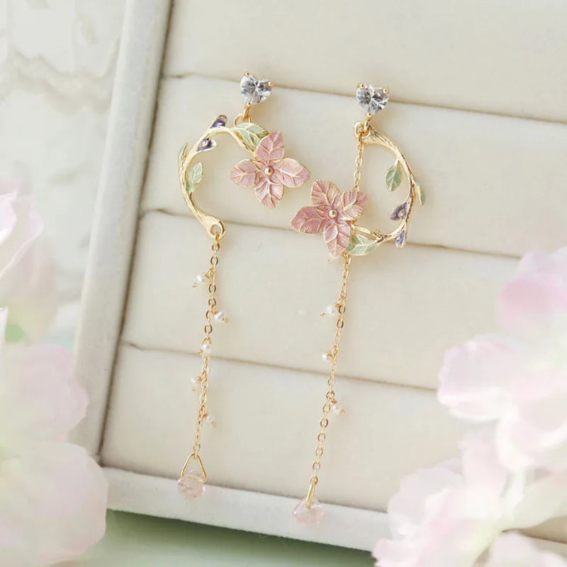 Flower Asymmetrical Dangle Earrings