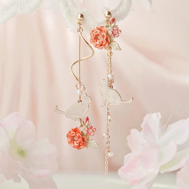 Flower Asymmetrical Dangle Earrings